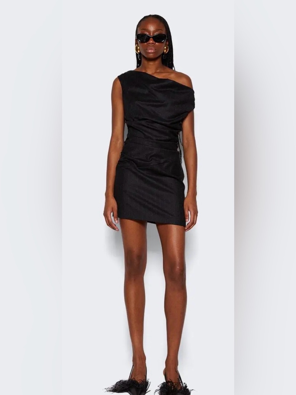 NWOT ZEYNEP ARCAY Cashmere Ruched minidress dark grey pinstriped, XS